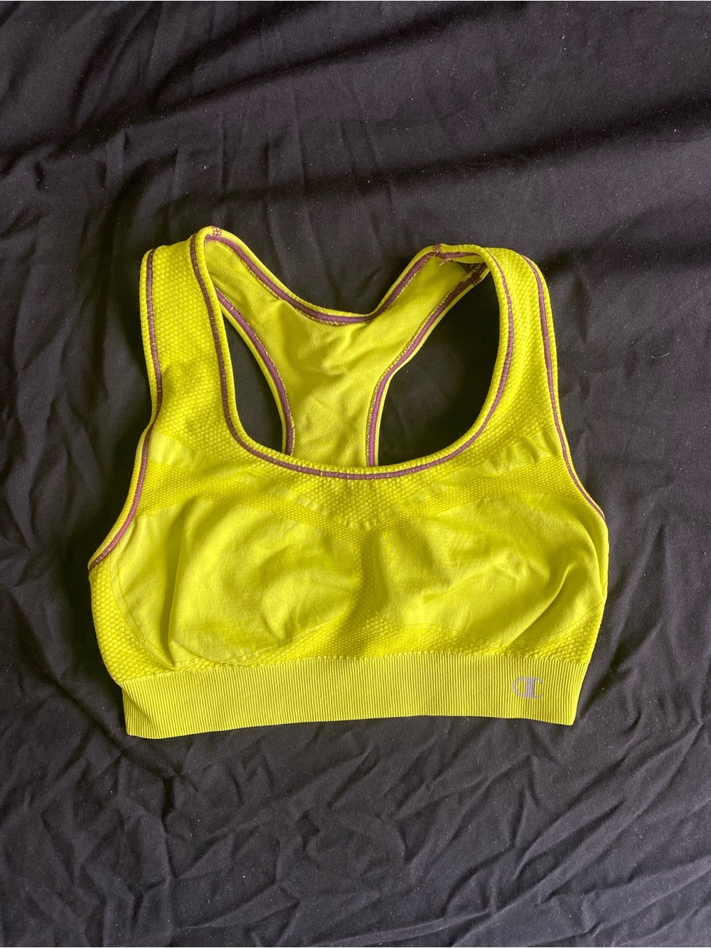 Champion Yellow Racerback Sports Bra with Pink Trim